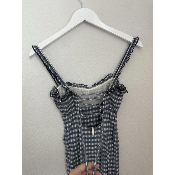 New Free People Lucinda Plaid Print Tank Midi Dress Smocked Ruched Ruffle XS - Picture 4 of 7